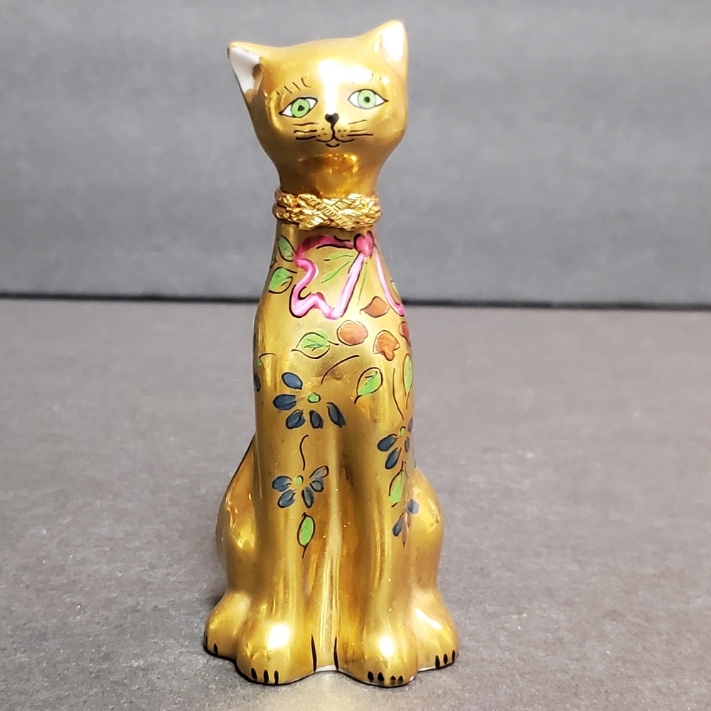 Limoges Peint Main Cat Trinket Box - Picture 1 of 11